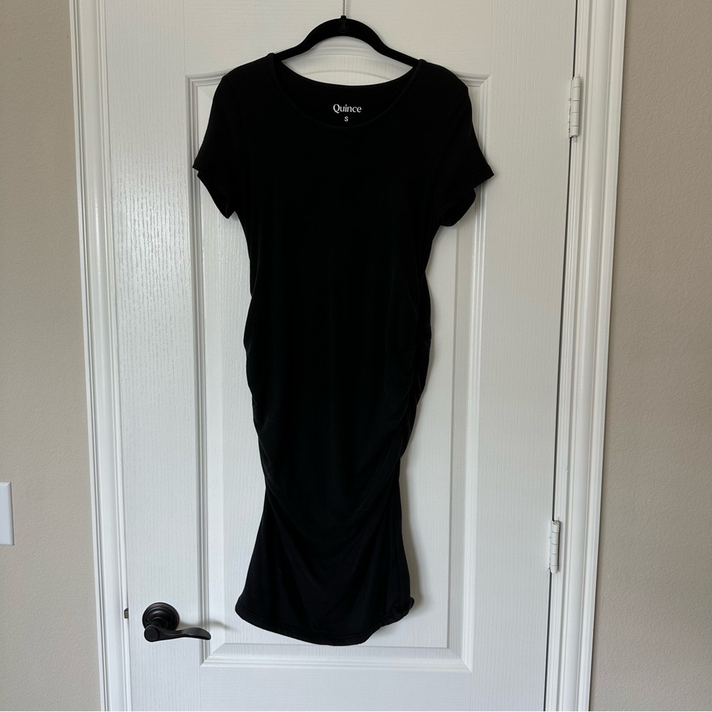 Quince Classic Black Midi Maternity Dress